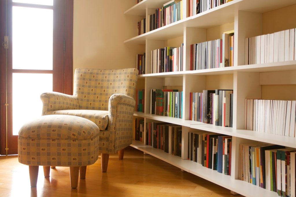 home library with book shelves